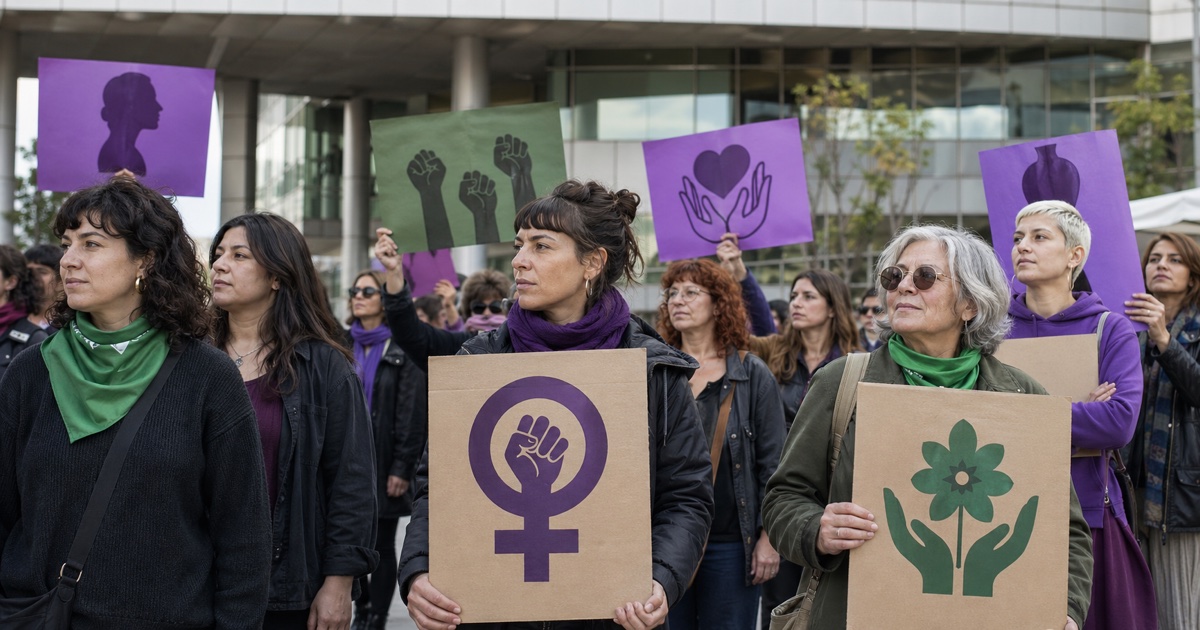 Persone in piazza durante una manifestazione per i diritti riproduttivi